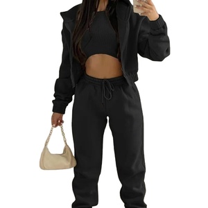 <b>Women</b> Thick <b>Fleece</b> 3 Piece Set Sweatpants & Vest & Hoodies Jackets Se Contrast Color Fall Winter <b>Jogger</b> Outfit Tracksuits - Product Image 1