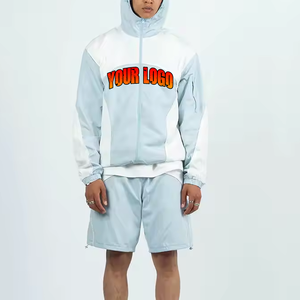 Veste d'été sur mesure pour hommes, deux tons, bleu, blanc, coupe-vent 100% nylon, survêtement à capuche, short, fournisseur OEM/ODM imprimé - Product Image 5