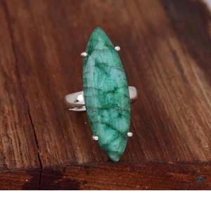 Anillo bohemio cristiano Esmeralda Plata de Ley 925 Ajuste de Punta hecho a mano Declaración DE BODA Regalo de piedra natal para ella - Product Image 1