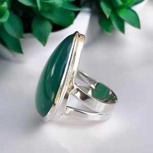 925 Sterling Silver Handmade <b>Ring</b> Green Onyx Natural Gemstone <b>Crystal</b> Bezel Setting for Women. Perfect Anniversary Wedding Gift - Product Image 3