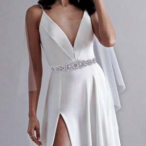 Bridella BS119 Silver <b>Wedding</b> Bridal <b>Belt</b> with Adjustable Fit Rhinestone & Pearl Embellishments for <b>Weddings</b> Proms Formal Events - Product Image 1