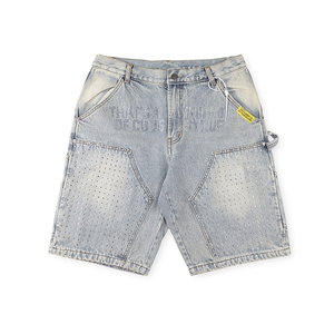 Shorts cargo en denim noir pour homme, taille mi-haute, style streetwear, motif lettres imprimées, été/hiver, 100 % coton - Product Image 5