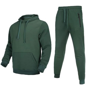 Conjunto de Sudadera con Capucha y Pantalones Deportivos de Forro Polar Verde Oscuro Personalizado para Hombre, Sudadera y Pantalones Deportivos Trackstar OEM de Marca Privada - Product Image 1