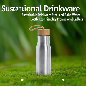 Bottiglia d'Acqua Sostenibile Dropun in Acciaio e Bambù, Gadget Promozionale Ecologico - Product Image 3