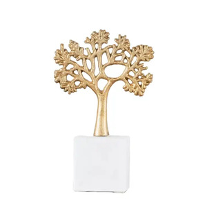 Sculpture d'arbre en aluminium décorative de table avec base en marbre plaqué or pour les sculptures abstraites de salon - Product Image 1