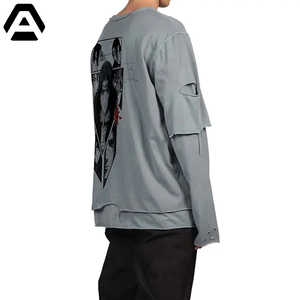 Cómoda ropa de calle personalizada Algodón Lavado ácido Gran tamaño Serigrafía Manga larga Camisetas de doble capa POR INDUSTRIAS INCREÍBLES - Product Image 4