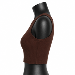 Top Corto Acanalado Marrón Personalizado para Mujer, Sin Mangas, para Yoga, Gimnasio, Fitness, Ropa Deportiva Activa, OEM, Venta al por Mayor - Product Image 5