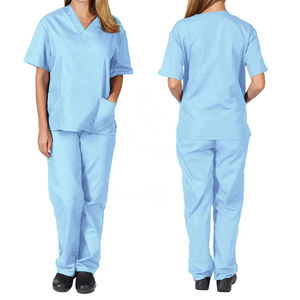 Ensembles unisexe de gommage d'hôpital confortable extensible pour infirmière d'hôpital utilisation de médecin ensembles d'uniformes de gommage col en V manches courtes pantalons de jogging - Product Image 2