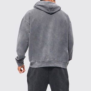 Sweat-shirts à capuche pour hommes de haute qualité, lavage à l'acide, 100% coton, légers, respirants, streetwear avec logo personnalisé sur le devant - Product Image 2