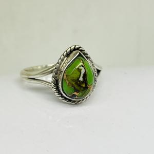 แหวนเทอร์ควอยซ์สีเขียว925แหวนเงินสเตอร์ลิงทำด้วยมือแหวนดีไซน์เนอร์แหวนโบฮีเมียนแหวนแต่งงานสำหรับเธอ - Product Image 2