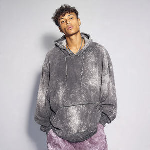 Baggy Acid <b>Wash</b> Distress Winter Embroidered Hoodie <b>Men's</b> 500 GSM Drop Shoulder Gym Fitness Fleece - Product Image 6