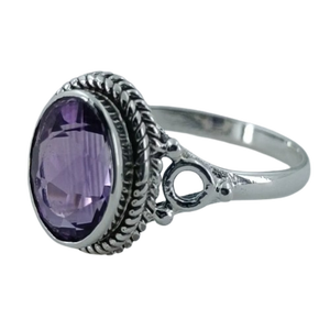 Bague artisanale pour femme en argent sterling naturel avec améthyste ovale, sertissage clos tendance, tailles US 4-13, cadeau idéal - Product Image 2