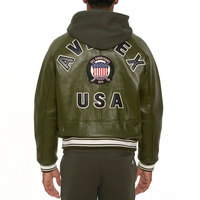 Veste en cuir Avirex de qualité supérieure pour homme avec col montant, logo sur le devant, respirante, coupe-vent, décontractée pour l'hiver, couleurs et tailles personnalisées