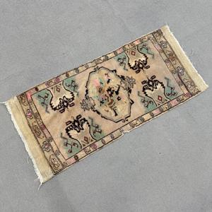 Vintage Eco Friendly Rug 1.6x3.3 ft <b>Brown</b> Green Patchwork <b>Wool</b> Turkish Rug with Latex Backing - Product Image 2