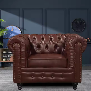 Sofá Chesterfield de 3 plazas de madera maciza de teca con cuero PU para muebles de sala de estar - Product Image 4