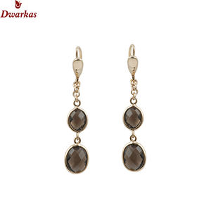 Vente en gros de boucles d'oreilles pendantes en argent sterling 925 plaqué or avec pierres précieuses et quartz fumé naturel pour filles - Product Image 1