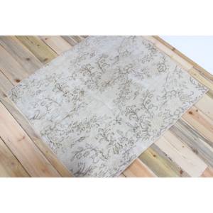 Petit tapis turc vintage 3,3x3,8 pieds, tapis en laine gris brun à motifs floraux - Product Image 2