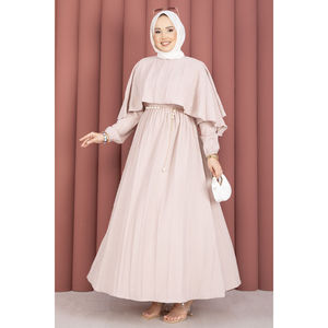 Robe d'été modeste à col cape, coupe trapèze, avec taille élastique, doublure en tissu mousseline, style vison - Product Image 3