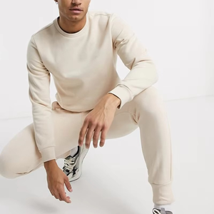 Ensemble de survêtement pour homme en deux pièces, streetwear d'hiver, uni, coupe régulière, grande taille, décontracté, entraînement, 100% coton - Product Image 4