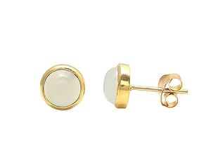 925 <b>Sterling</b> <b>Silver</b> Wholesale Cute Ethnic Natural Milky Chalcedony <b>Stud</b> Earrings Gold Plated Bezel Set Diamond Wedding Party - Product Image 1