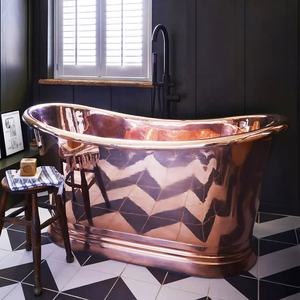Bañera de Cobre de Primera Calidad Independiente para Baño, Estilo Moderno, Bañera de Cobre Niquelado Antiguo para Baños de Hoteles - Product Image 4