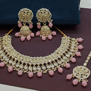New Design Gold Plated Traditional <b>Drop</b> <b>Pearl</b> & Kundan Studded Earring Mangtika Choker <b>Necklace</b> Set & Jewellery Set for Woman - Product Image 1