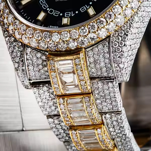 Reloj de lujo con correa de acero inoxidable personalizado Iced Baguette diamante redondo esfera gris Moissanite diamante Hip Hop reloj para Unisex - Product Image 3