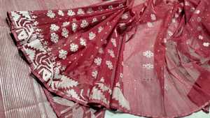 Exclusivo Deshi Dhakai Jamdani Sharee Calidad de exportación para mujeres JAMDANI FABRIC Blue GREEN Golden Sky Blue de Bangladesh - Product Image 5