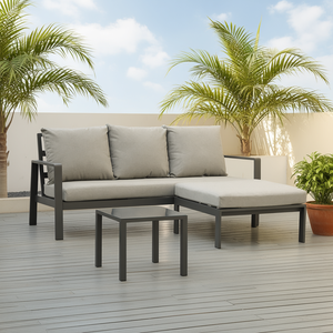 Juego de Muebles de Patio para Exteriores KORA de 3 Plazas, Aluminio y Poliéster en Gris, BHR 10010, Colección 3 Amicasa - Product Image 3