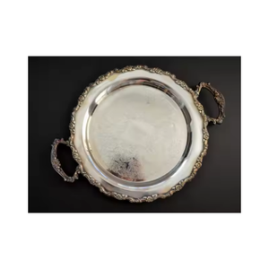 Bandeja de servicio ovalada plateada de aluminio ecológica moderna Características decorativas para bodas y cenas de Ramadán - Product Image 1