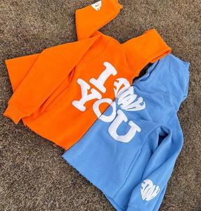 Custom Drop Shoulder Puff Print Hombres Sudaderas con capucha de gran tamaño recortada Raw Hem Street Wear 3D Puff Print Sudadera con capucha para hombres y mujeres - Product Image 2