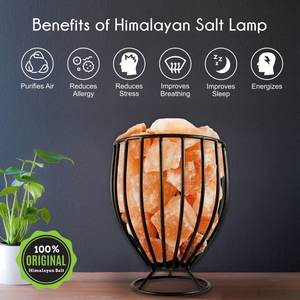 Cesta de barra de hierro redonda alta del Himalaya con trozos de sal en tamaños personalizados, lámpara de sal de cristal del Himalaya, lámpara de sal del Himalaya - Product Image 2