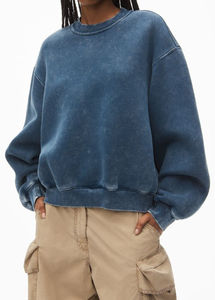 Sudadera de felpa polar de cuello redondo personalizada en blanco 100% cultivos de algodón sudaderas de mujer de lavado ácido de lujo - Product Image 4