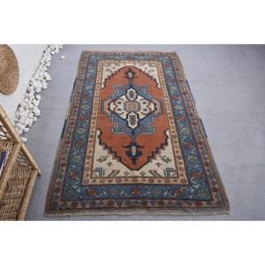 พรมสไตล์วินเทจแบบตุรกี ขนาด 3.8x6 ฟุต สีน้ำเงิน พรมขนสัตว์สไตล์ตะวันตกเฉียงใต้ - Product Image 1