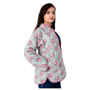 Chaqueta de invierno con estampado de bloques de algodón para mujer Abrigo estampado hecho a mano indio, prendas de vestir exteriores de estilo étnico para clima frío y ropa informal - Product Image 4