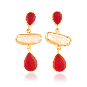 Pendientes colgantes de perla natural y onyx rojo para mujer, joyería de moda, regalo - Product Image 1
