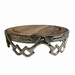 Nouveau plateau rond en aluminium et en bois tendance pour la décoration de gâteau vaisselle de mariage plateau de pièce maîtresse - Product Image 1
