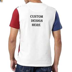 Red royal blue <b>white</b> panel stitch together cotton <b>Tshirts</b> soft bamboo cotton custom GSM 180-320 flat lock stitching - Product Image 2