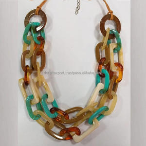 Atractivo nuevo Simple y barato resina y Cuerno Oval enlace cadena collar joyería para mujeres de la India por RF Crafts - Product Image 5