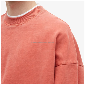 เสื้อสเวตเตอร์คอกลมแนววินเทจเปิดไหล่ผ้าฝ้าย100% 400 GSM ฟอกสี - Product Image 6