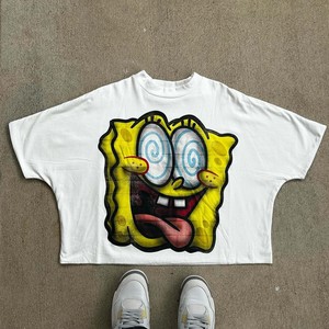 Nova Chegada Streetwear Y2k Hip Hop T Shirt Personalizado Dos Desenhos Animados Gráfico Impressão Cropped Boxy T Shirt Algodão Em Torno Do Pescoço T Shirt para Homens - Product Image 3