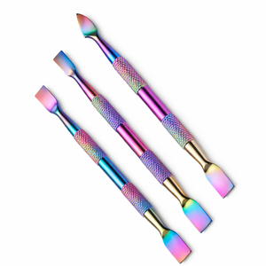 Kit de repousse-cuticules en acier inoxydable arc-en-ciel, 3 pièces, nettoyeur d'ongles double extrémité (plate et cuillère), outil de manucure et pédicure OEM - Product Image 1