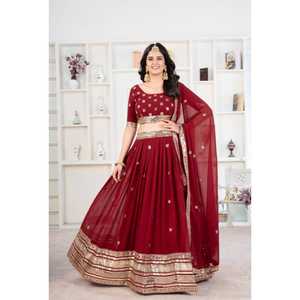Derniers vêtements de fête Lehenga avec une belle impression en relief Vêtements et accessoires musulmans traditionnels beau travail - Product Image 1