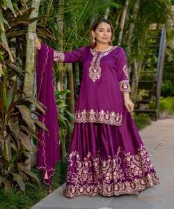 TOP DE TRABAJO CON BORDADO DE SEDA CREPÉ NATURAL DE DISEÑADOR PALAZZO CON DUPATTA FESTIVA PRECIO AL POR MAYOR ROPA ÉTNICA SALWAR KAMEEZAM - Product Image 5