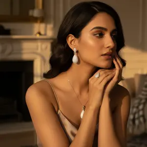 "925 Silver Cubic Zirconia <b>Jewelry</b> <b>Set</b> for Women Gift Zircon <b>Pearl</b> Party Gold Plated Classic Style" - Product Image 2