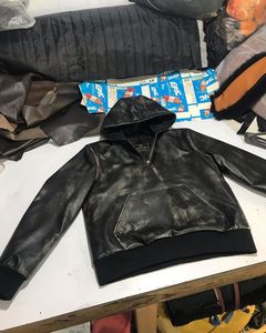 Custom Men's Sheep Leather Hoodie Loose Baggy Heavy Pullover Oversized Windbreaker <b>Genuine</b> leather Jacket hoodie - Product Image 5
