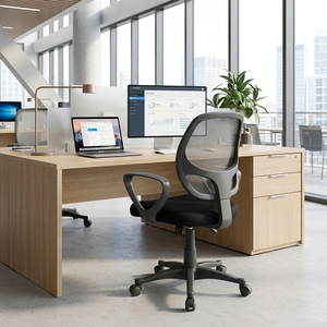 Atlanta Modern Executive Office <b>Chair</b> Grey/Black Mesh Ergonomic Staff Style Adjustable Headrest PA Aluminium Fabric PU Plastic - Product Image 2