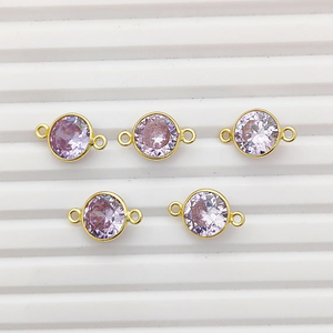 Chapado en oro plata esterlina 925 CZ bisel redondo alejandrita Cz encantos joyería hacer enlace Cz encanto a granel alejandrita enlace proveedor - Product Image 2