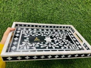 Bandeja de madera de alta calidad con textura de diseño floral tradicional de artesanía de arte de madera - Product Image 5