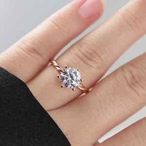 925 plata esterlina chapado en oro rosa excelente calidad GRA certificado corte redondo Original Moissanite piedra preciosa anillo hecho a mano - Product Image 4